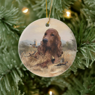 Irish Setter Hunting Pheasant ,Art Ceramic Ornament