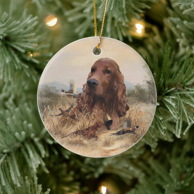 Irish Setter Hunting Pheasant ,Art Ceramic Ornament (Tree)