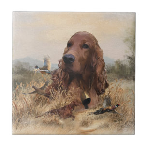 Irish Setter Hunting Pheasant ,Art Ceramic Tile
