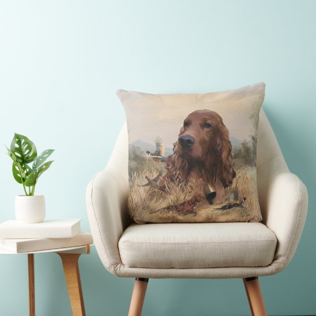 Irish Setter Hunting Pheasant ,Art Cushion (Chair)