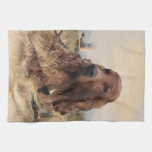 Irish Setter Hunting Pheasant ,Art Tea Towel