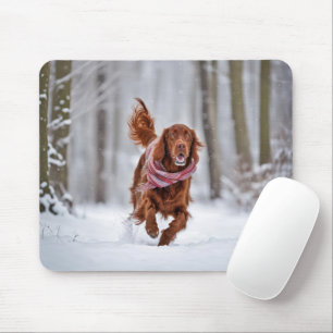 Irish Setter In Snow Mouse Pad