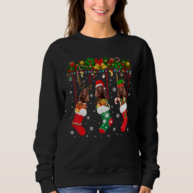 Irish Setter In Sock Xmas Reindeer Santa Elf Dog Sweatshirt (Front)
