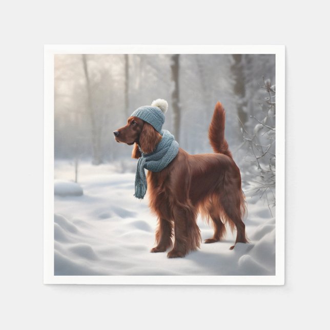Irish Setter In Winter Woods Napkin (Front)