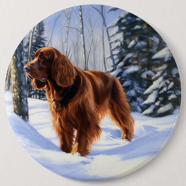 Irish Setter Let It Snow Christmas 6 Cm Round Badge (Front)