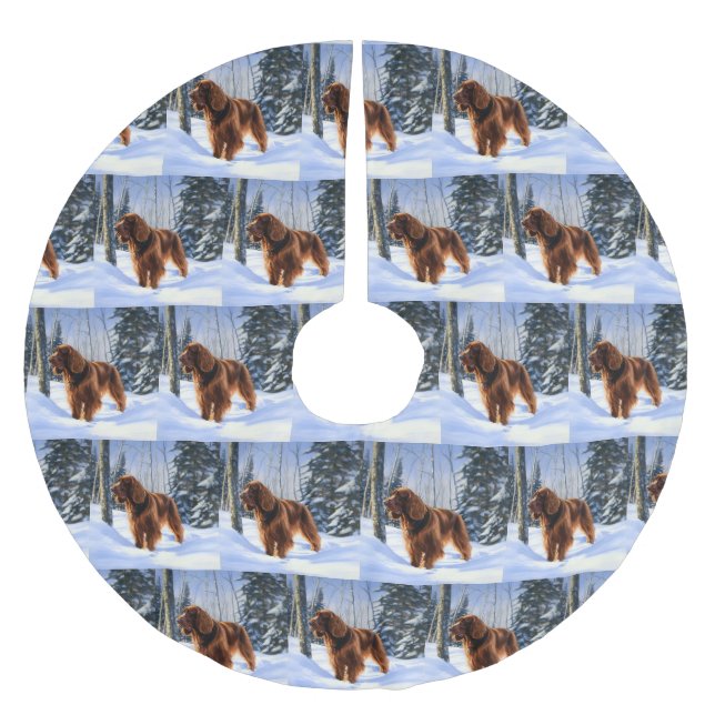 Irish Setter Let It Snow Christmas Brushed Polyester Tree Skirt (Front)