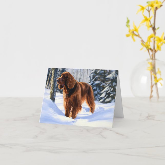Irish Setter Let It Snow Christmas Card (Yellow Flower)