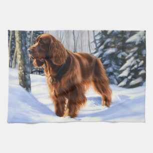 Irish Setter Let It Snow Christmas Tea Towel