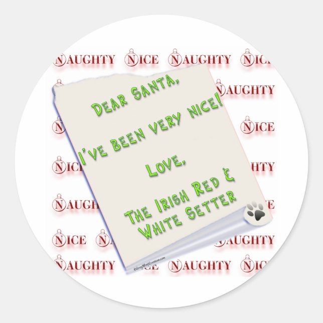 Irish Setter Naughty Nice Classic Round Sticker (Front)
