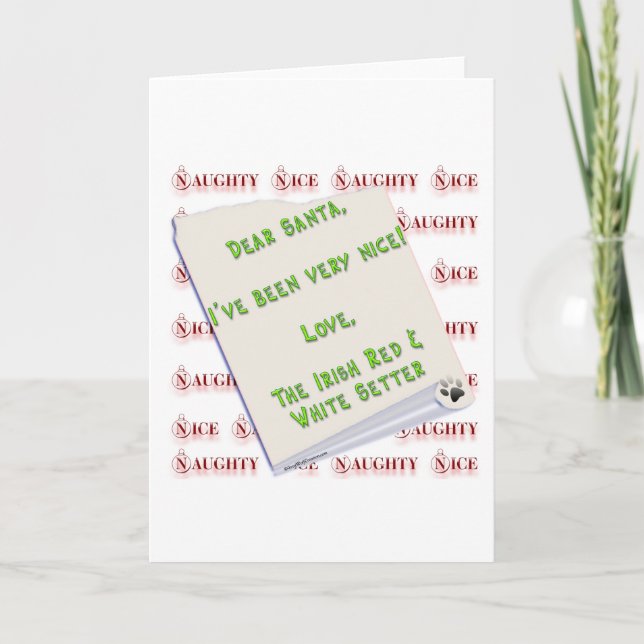 Irish Setter Naughty Nice Holiday Card (Front)