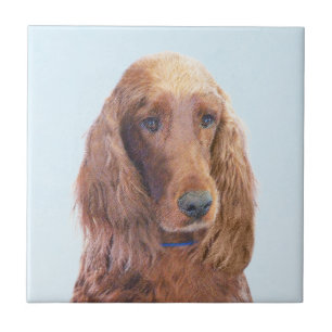 Irish Setter Painting - Cute Original Dog Art Ceramic Tile