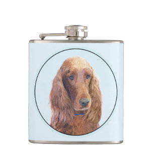 Irish Setter Painting - Cute Original Dog Art Hip Flask