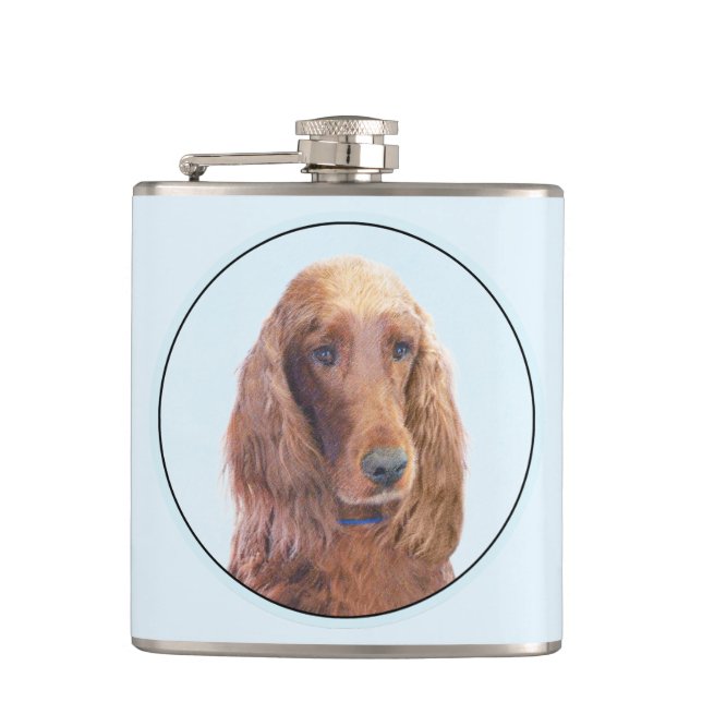 Irish Setter Painting - Cute Original Dog Art Hip Flask (Front)