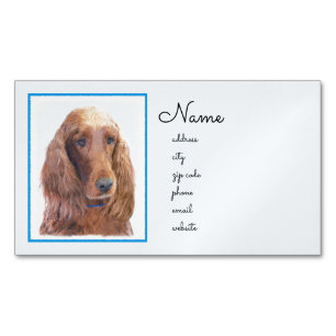 Irish Setter Painting - Cute Original Dog Art Magnetic Business Card