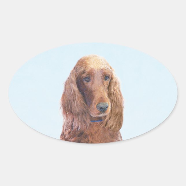 Irish Setter Painting - Cute Original Dog Art Oval Sticker (Front)