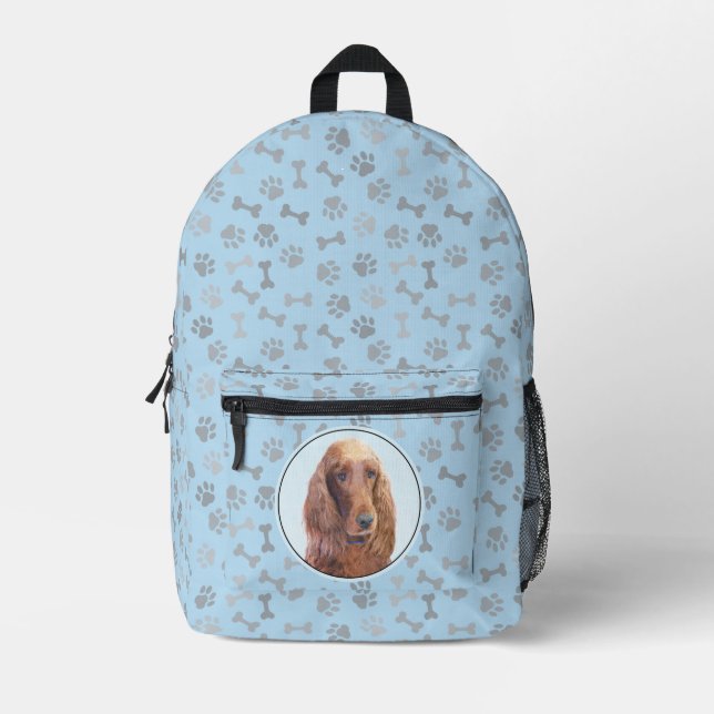 Irish Setter Painting - Cute Original Dog Art Printed Backpack (Front)
