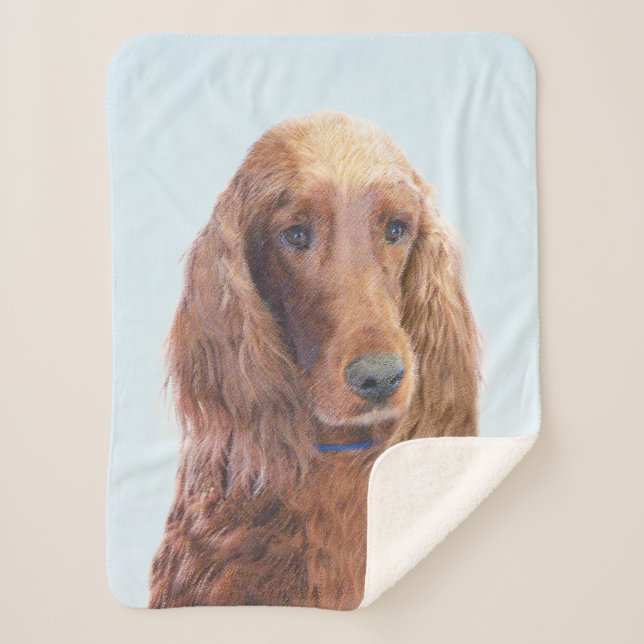 Irish Setter Painting - Cute Original Dog Art Sherpa Blanket (Front)