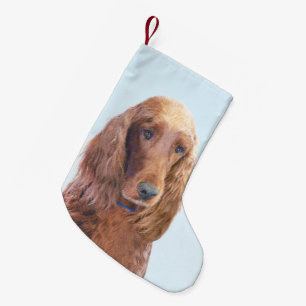 Irish Setter Painting - Cute Original Dog Art Small Christmas Stocking
