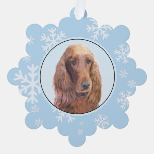 Irish Setter Painting - Cute Original Dog Art Tree Decoration Card