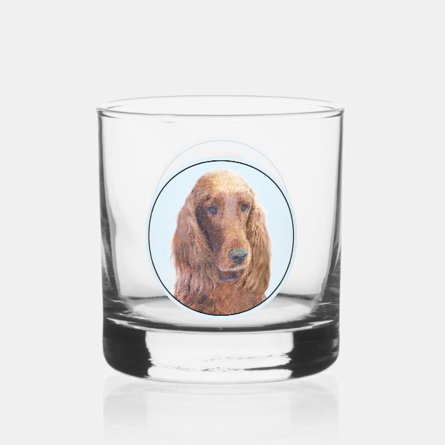 Irish Setter Painting - Cute Original Dog Art Whiskey Glass (Front)