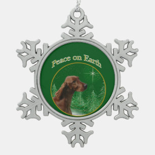 Irish Setter Peace Snowflake Pewter Christmas Ornament