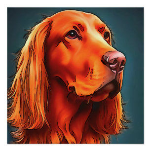 Irish Setter Pet Portrait Black Outline Art Poster