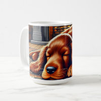 Irish Setter Puppy Sleeping by a Warm Fireplace
