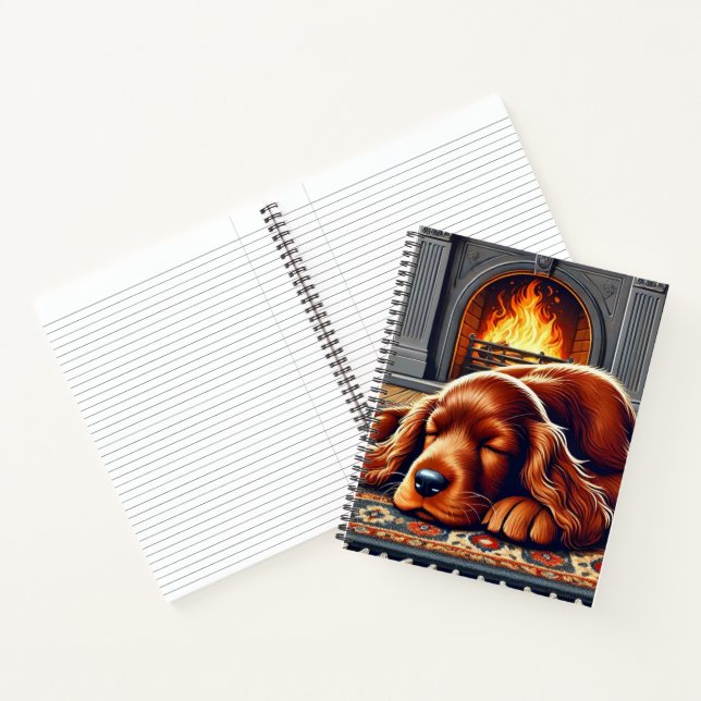 Irish Setter Puppy Sleeping by a Warm Fireplace Notebook (Inside)