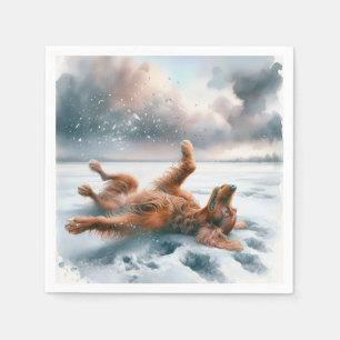 Irish Setter Rolling In Snow Napkin