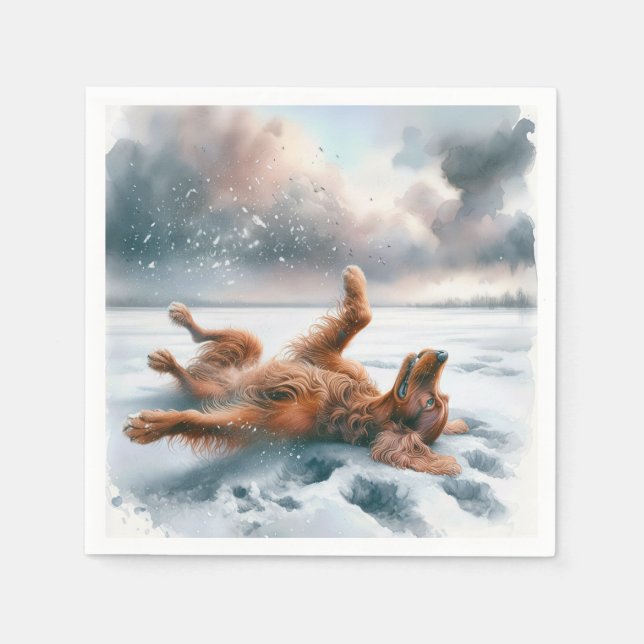 Irish Setter Rolling In Snow Napkin (Front)