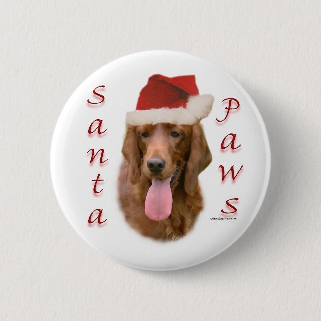 Irish Setter Santa Paws 6 Cm Round Badge (Front)