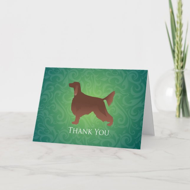 Irish Setter Silhouette Green Thank You Card (Front)