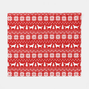 Irish Setter Silhouettes Christmas Pattern Red Fleece Blanket