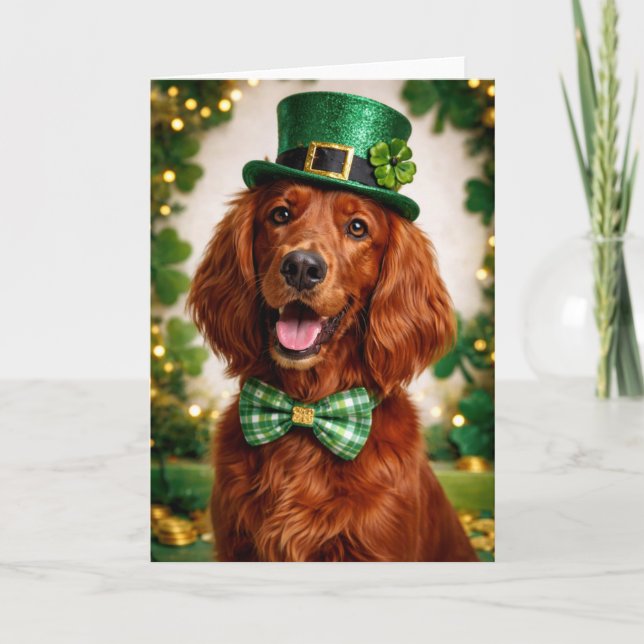 Irish Setter St. Patrick’s Day Card, Leprechaun Card (Front)
