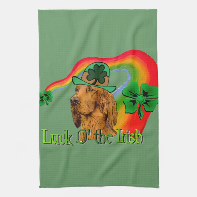 Irish Setter St Patricks Tea Towel (Vertical)
