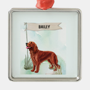 Irish Setter Watercolor Personalised Dog Metal Ornament