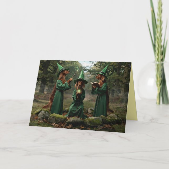 Irish Setter Witch Halloween Card (Front)