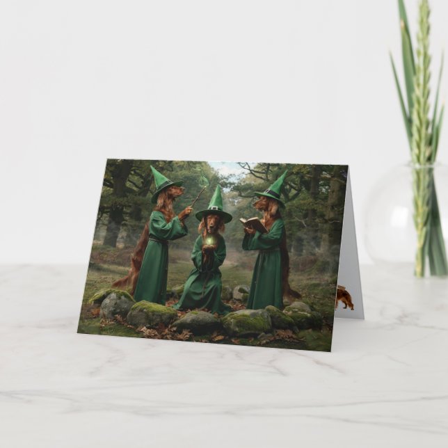 Irish Setter Witch Halloween Card (Front)