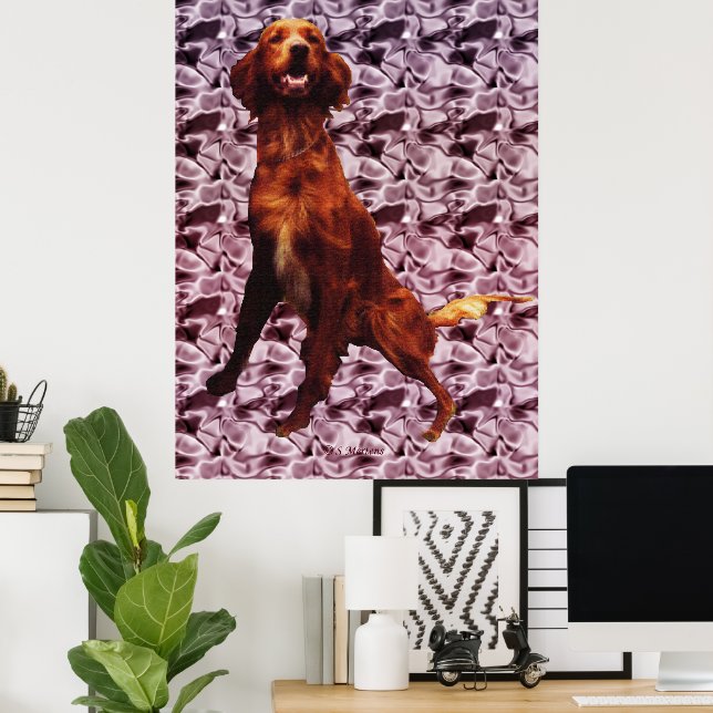 Irish Setter with Lavendar Flower Pattern Poster (Home Office)