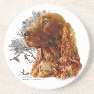 Irish setter with pheasant  coaster