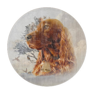 Irish setter with pheasant  cutting board