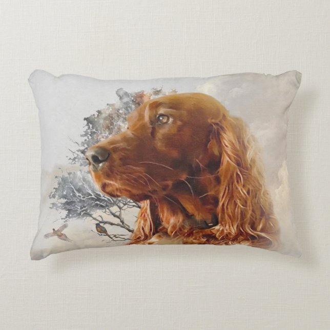 Irish setter with pheasant  decorative cushion (Front)