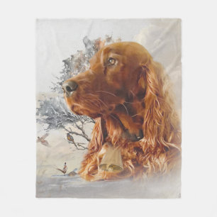 Irish setter with pheasant  fleece blanket