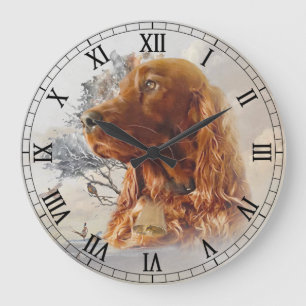 Irish setter with pheasant large clock