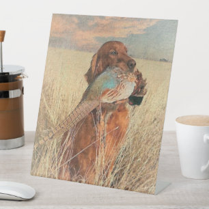 Irish Setter with pheasant Pedestal Sign