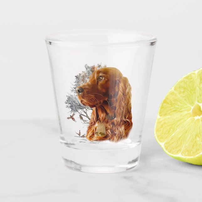 Irish setter with pheasant  shot glass (Front)