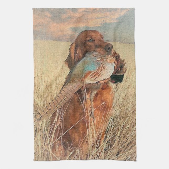 Irish Setter with pheasant       Tea Towel (Vertical)