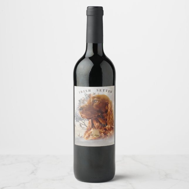 Irish setter with pheasant  wine label (Front)