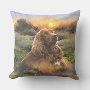 Irish setter with puppy cushion