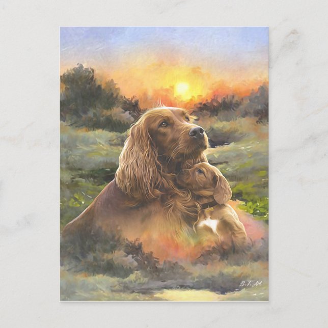 Irish setter with puppy holiday postcard (Front)